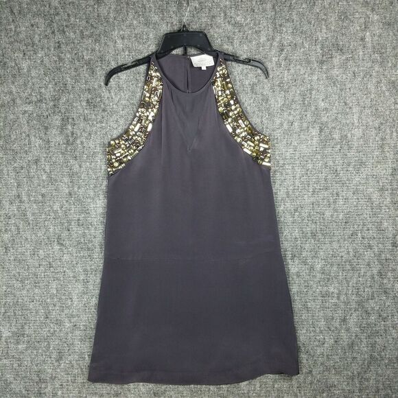 Madison Marcus Dress Womens‎ Small Gray Silk Rhinestone Studded Party Cocktail - Picture 1 of 12